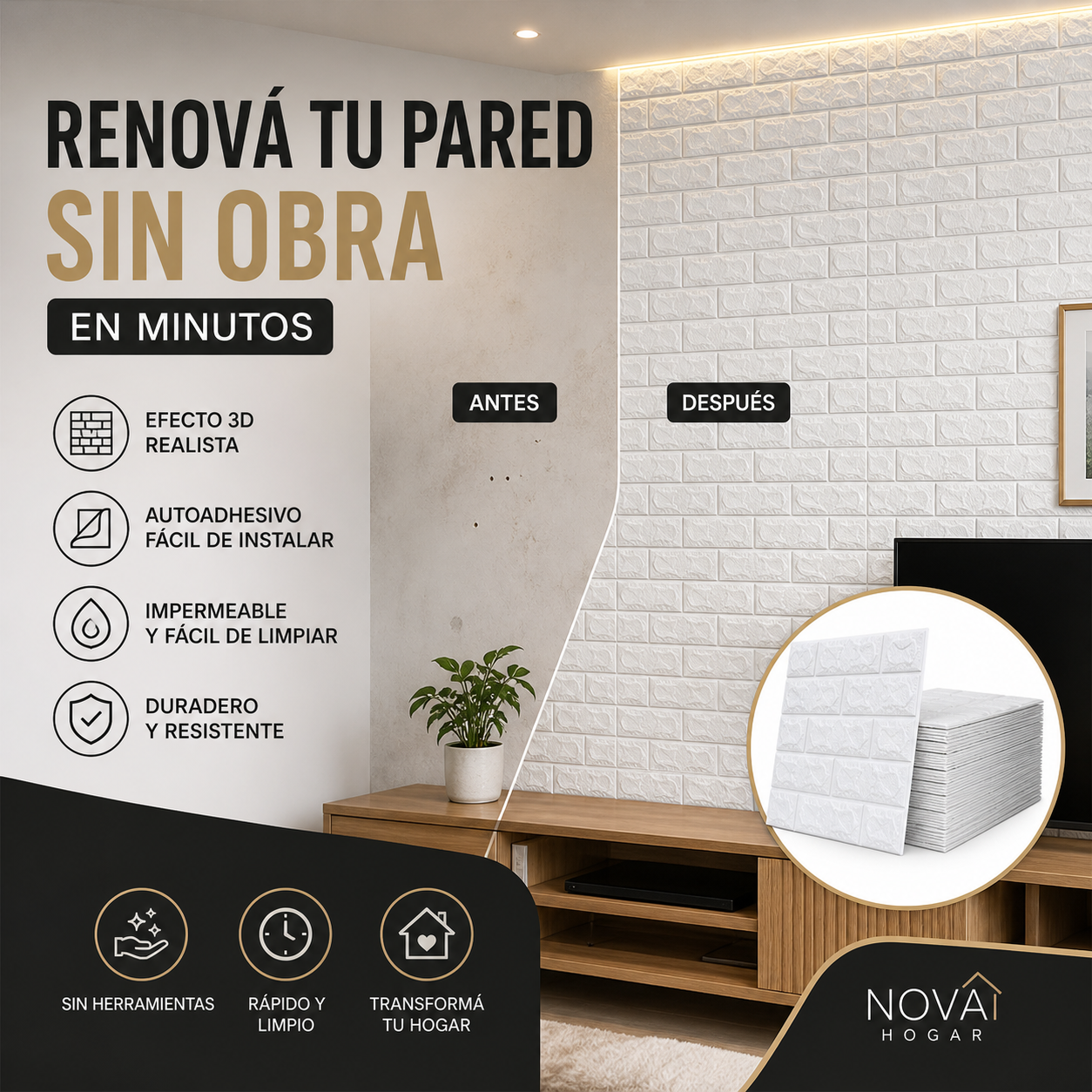 Panel 3D Efecto Ladrillo | Transformá tu pared fácil y rápido