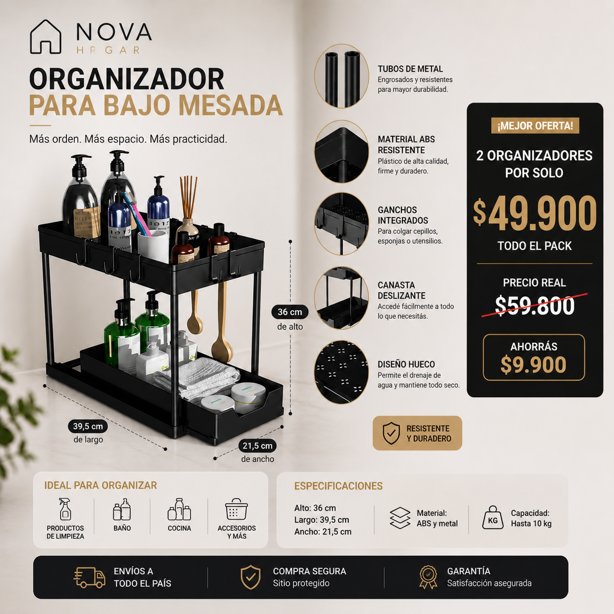 2 Organizador Multiuso 2 NIVELES – Orden Inteligente para tu Hogar